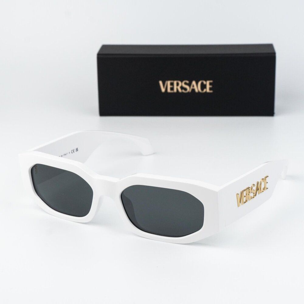 Versace Men Sunglasses White Grey Rectangle VE4489U 314/87 NEW AUTHENTIC